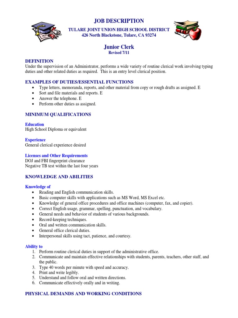 Job Description Tulare Joint Union High School District 426 North