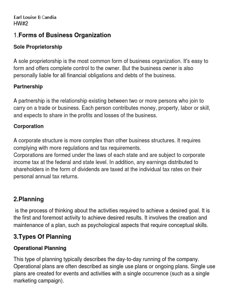 1.forms of Business Organization Sole Proprietorship PDF Goal