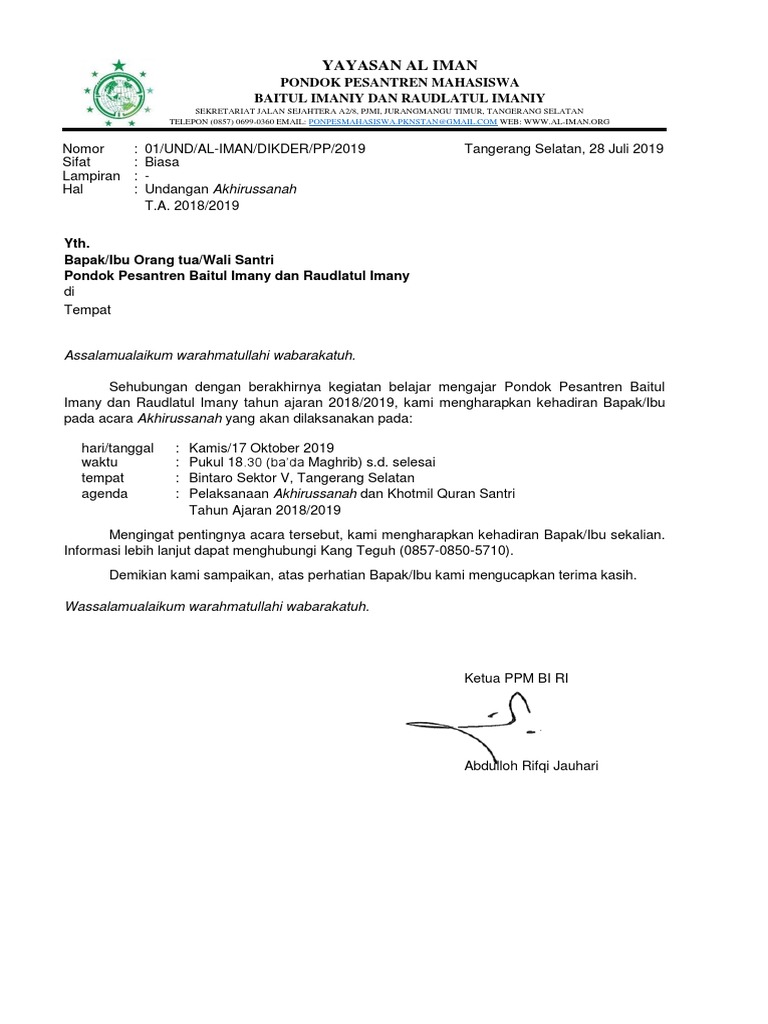 Undangan Akhirussanah T A 2018 2019