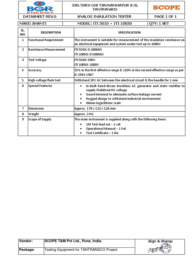 Shanti Insulation Tester Datasheet | PDF | Computers | Technology ...