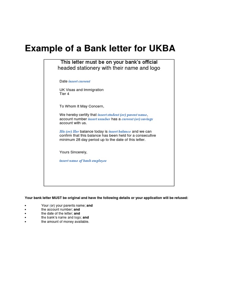 Bank Letter Example for UK Visa | PDF