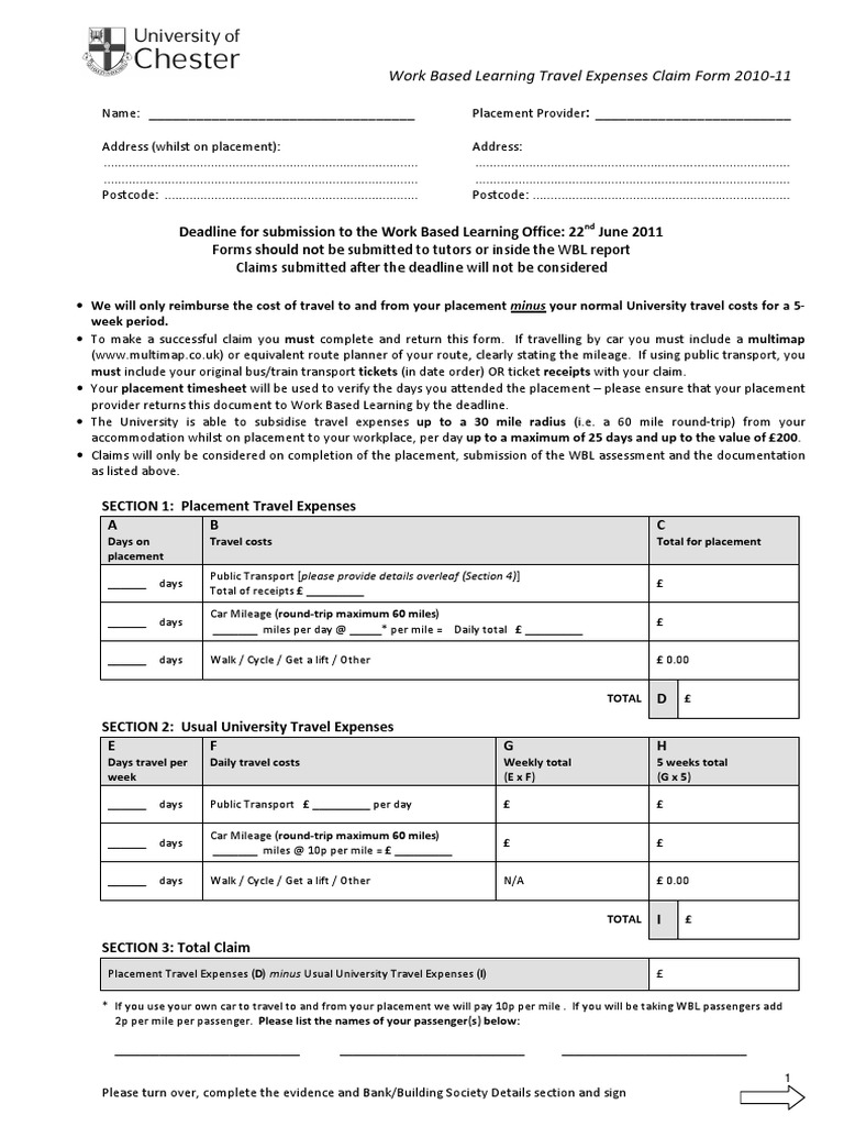 WBL Travel Claim Forms Cheque Payments