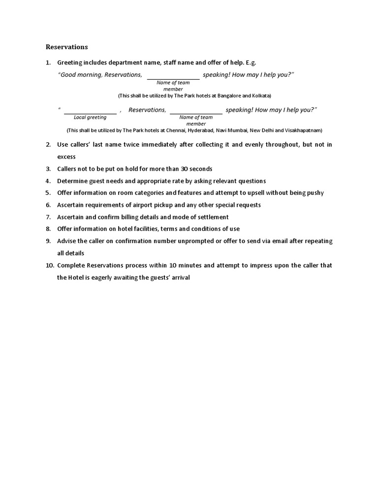 Effective Hotel Reservations Guidelines | PDF