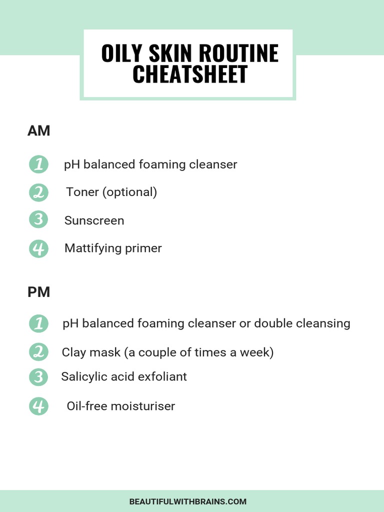 Oily Skin Skincare Routine Cheatsheet | PDF