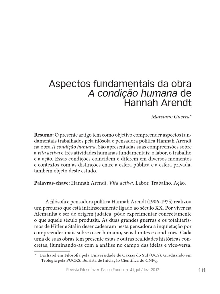 PDF) DA ESFERA PÚBLICA À PRIVADA: COMPREENSÕES DO ESPAÇO FEMININO NA OBRA  “A CONDIÇÃO HUMANA” DE HANNAH ARENDT