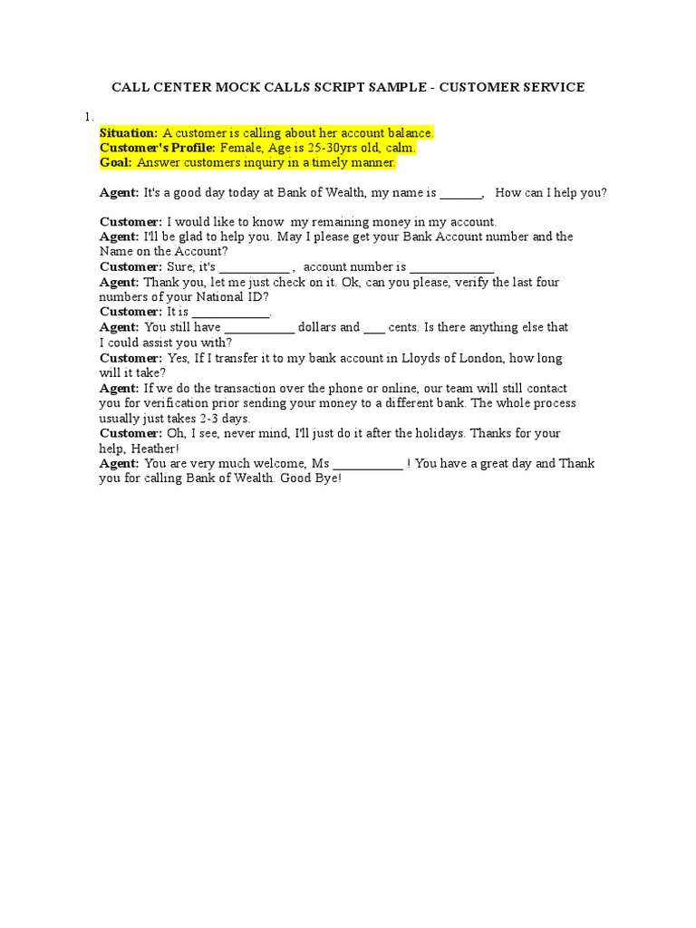 Call Center Script 1