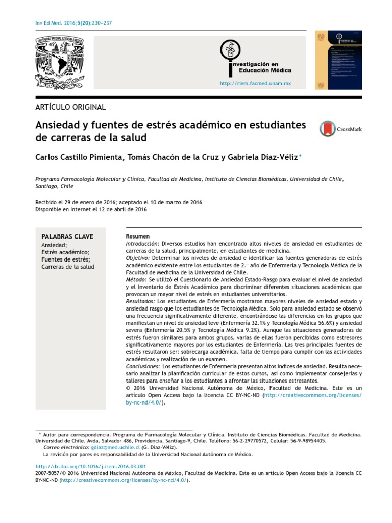 Ansiedad y Fuentes de Estrés en Estudiantes Universitarios | PDF ...