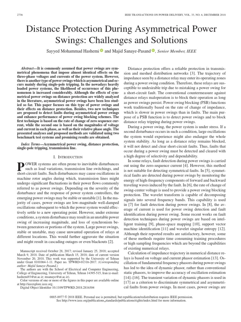 Distance Protection During Asymmetrical Power Swings Challenges and