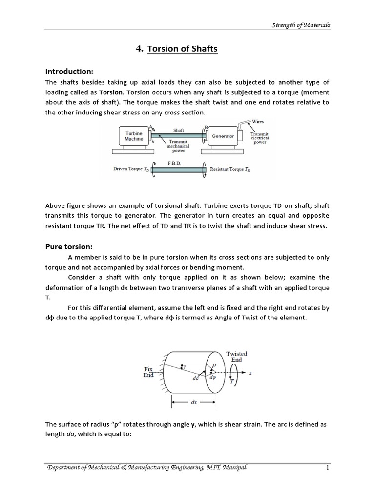 Torsion - Notes PDF | PDF | Torque | Stress (Mechanics)