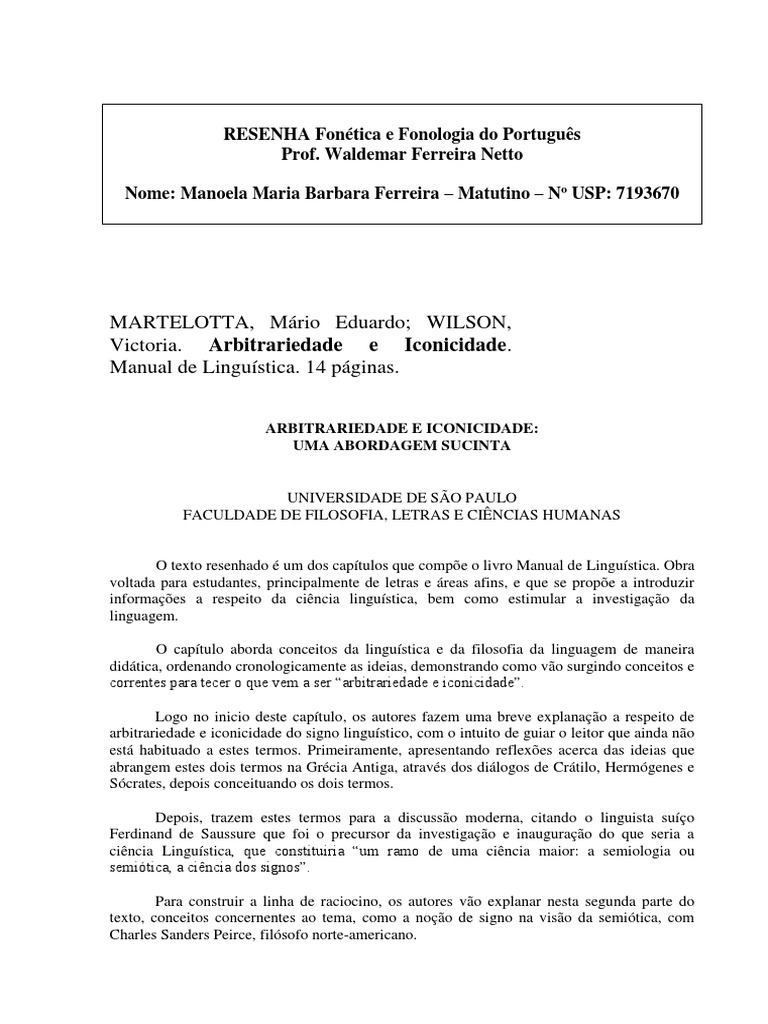 Arbitrariedade e Iconicidade na Linguística | PDF | Semiótica | Linguística