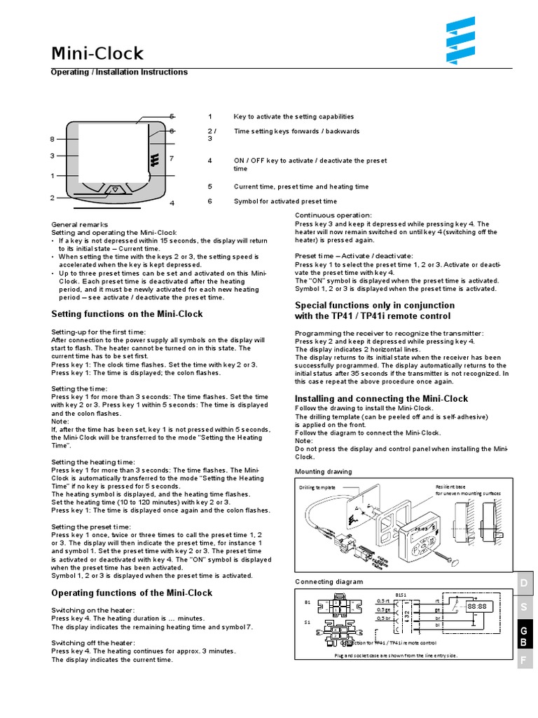 MiniClock Operating / Installation Instructions PDF Manufactured