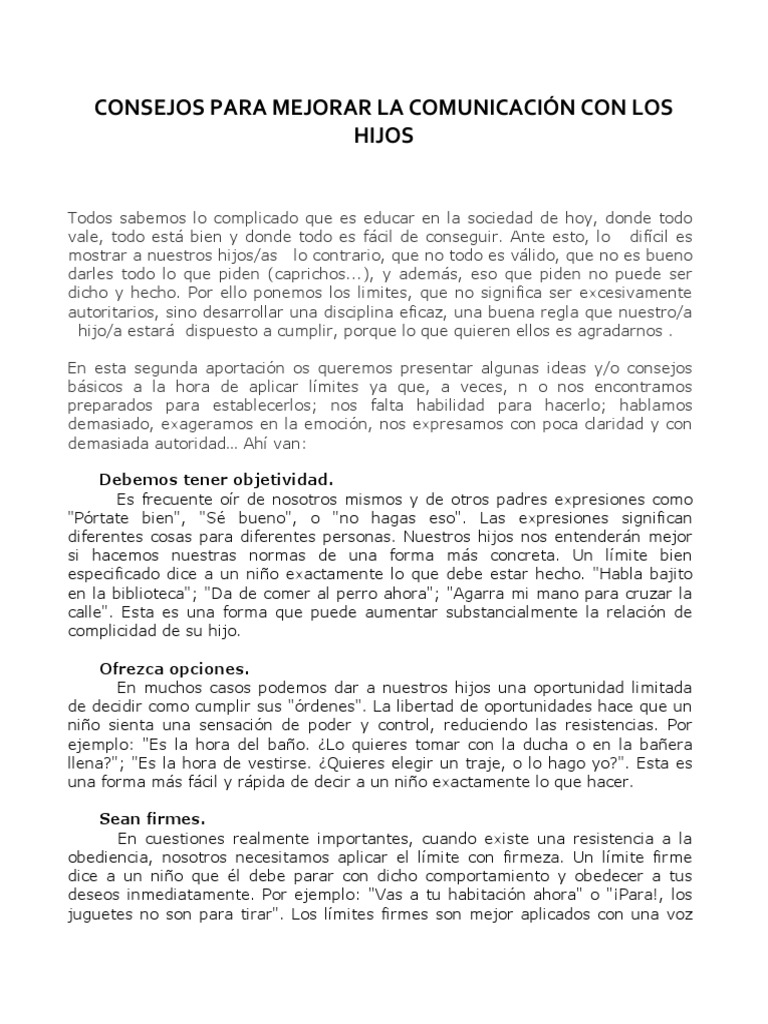 Consejos para Mejorar La Comunicación Con Los Hijos | PDF ...