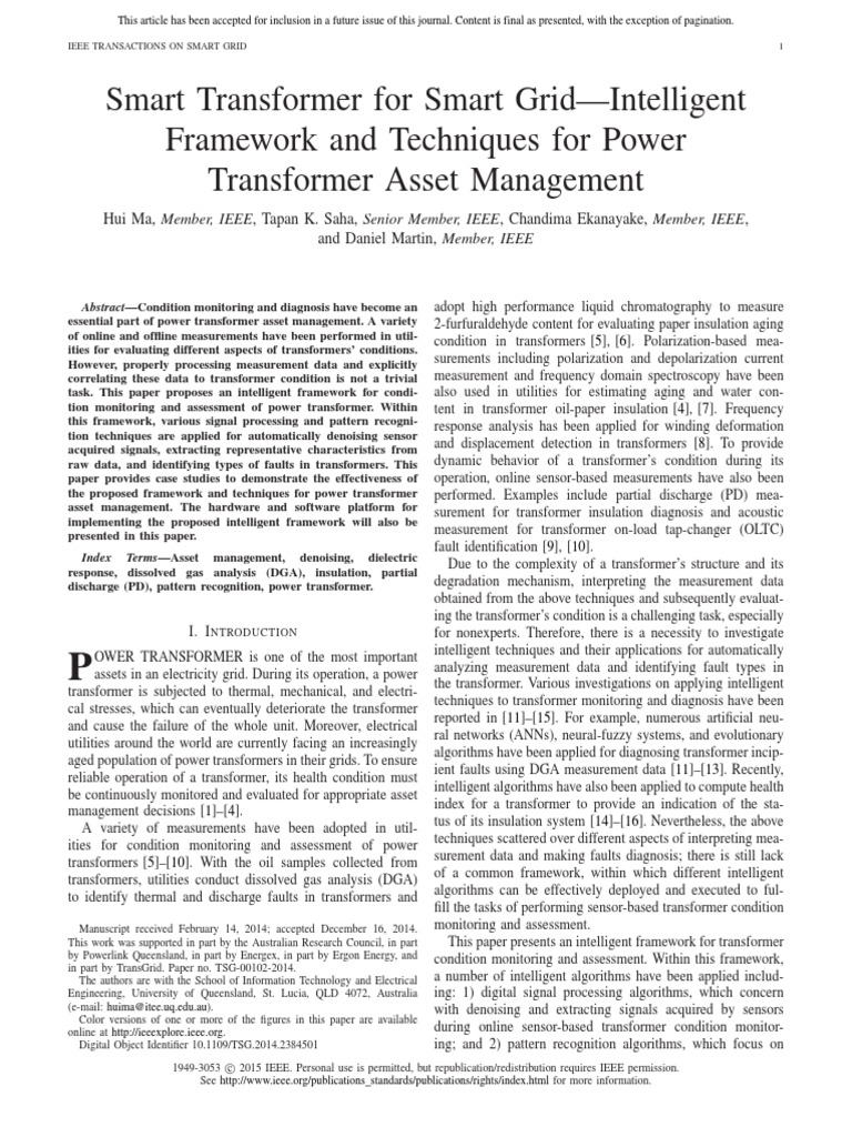 Intelligent Framework for Transformer Management | PDF | Wavelet ...