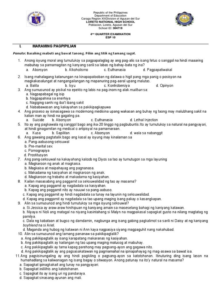 4th Quarter Exam PDF
