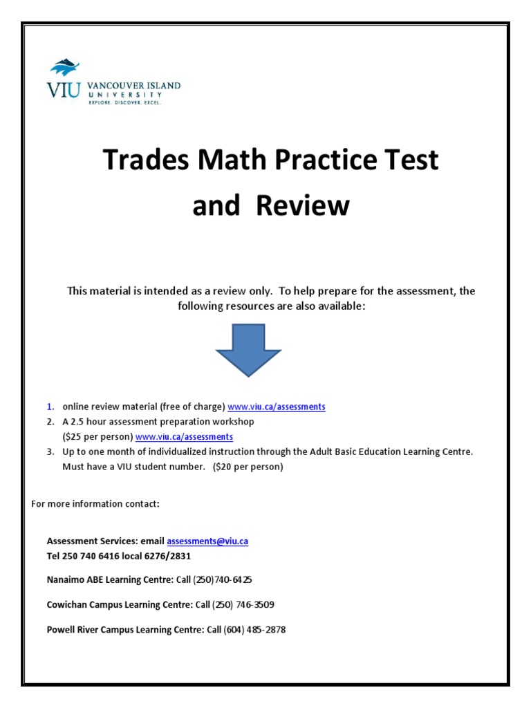 Trades Math Assessment Review Guide | PDF | Fraction (Mathematics ...