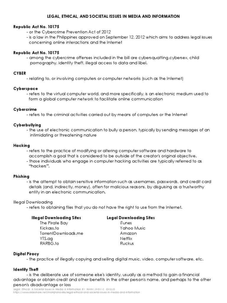 Legal, Ethical, And Societal Issues in Media and Information