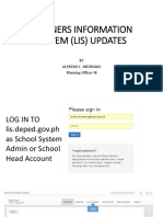 Learners Information System (Lis) Updates: BY Alfredo C. Medrano Planning Officer III