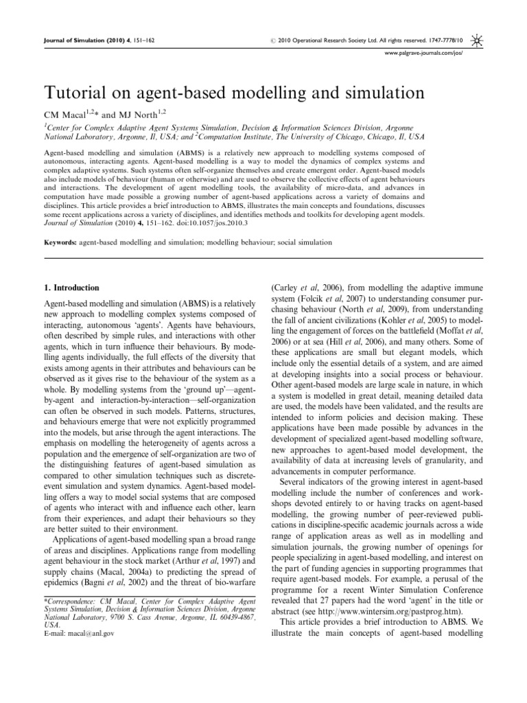 Tutorial On Agent-Based Modelling and Simulation | PDF | Agent Based ...