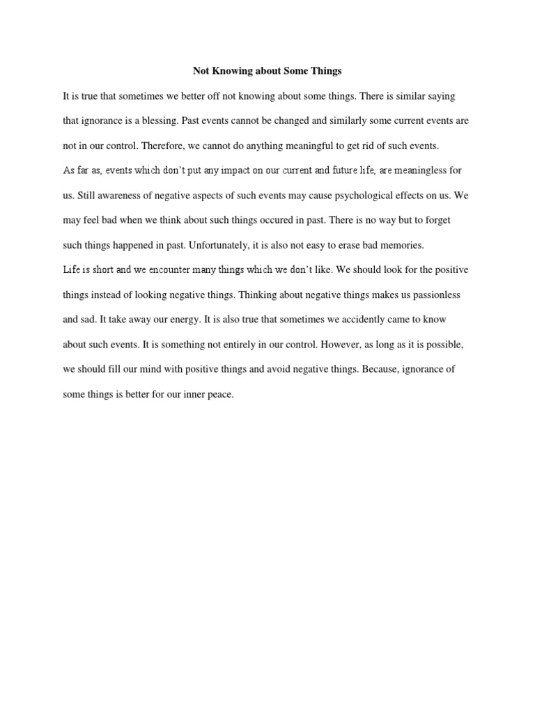 Not Knowing About Some Things | PDF | Lifestyle