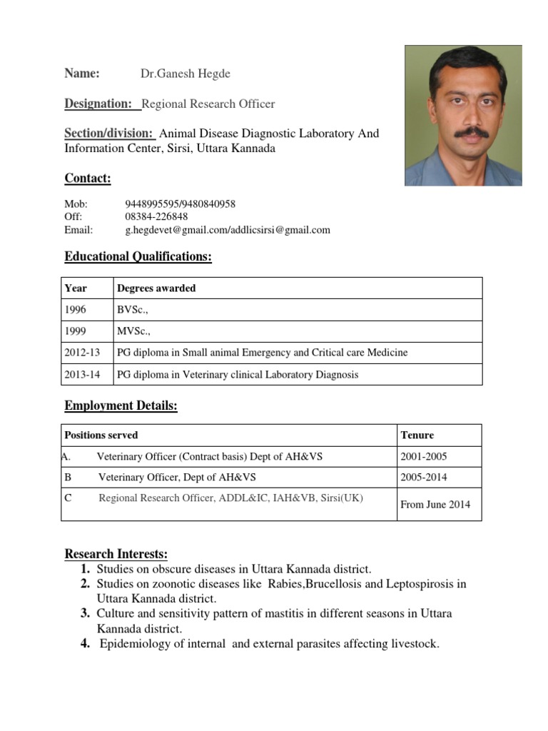 Dr. Ganesh Hegde: Veterinary Research Profile | PDF | Wellness ...