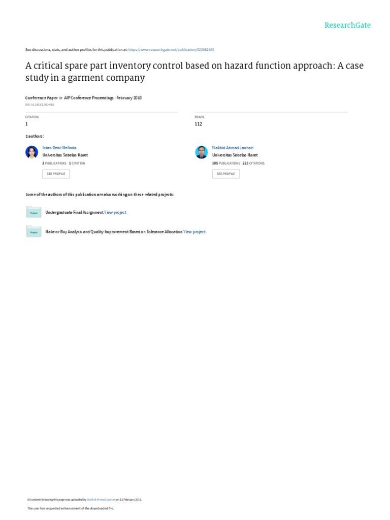 A Critical Spare Part Inventory Control Based On Hazard Function