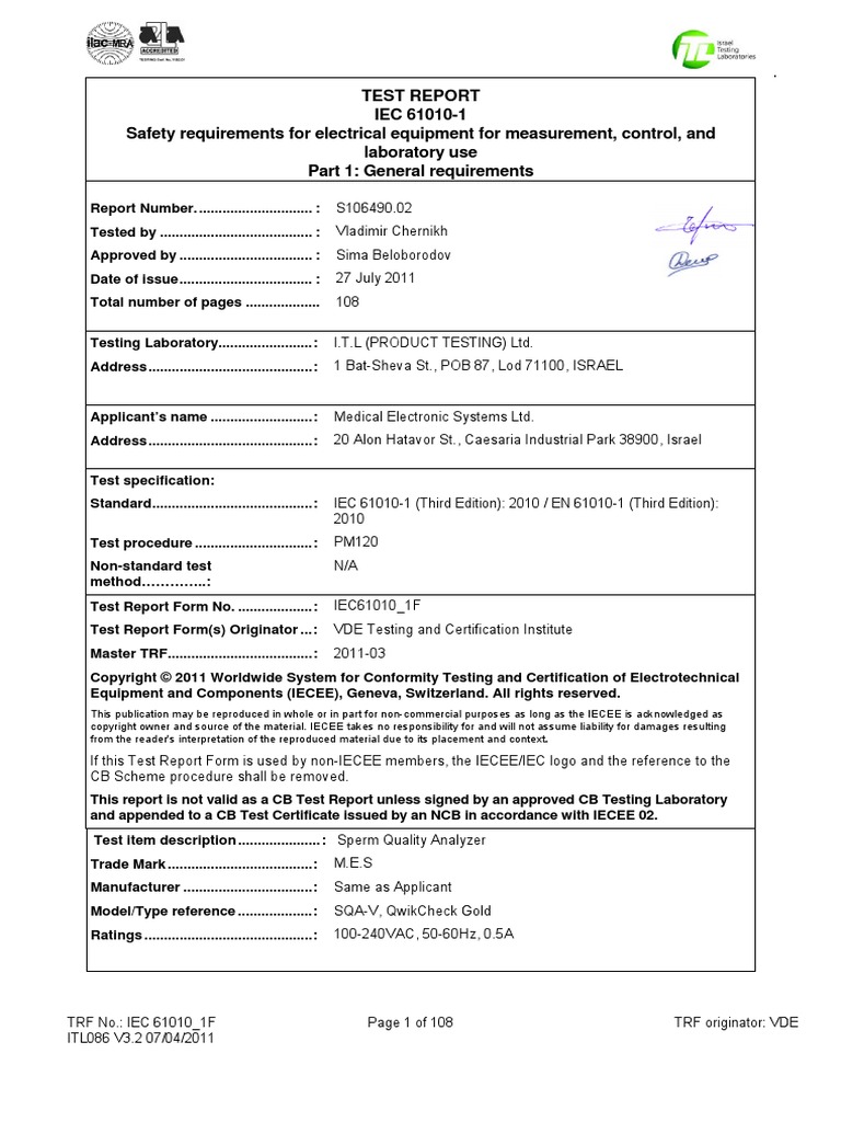 SQAV and QwikCheck Gold Test Report 610101 PDF Ac Power Plugs And