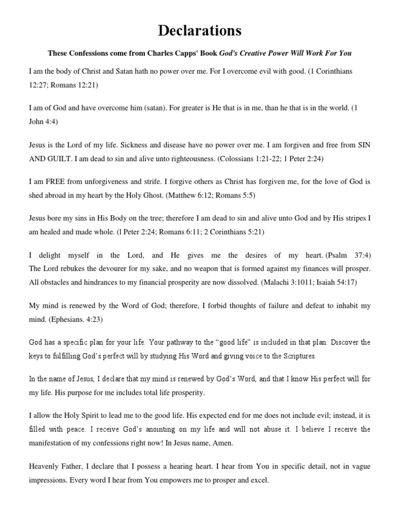 Declarations These Confessions Come From Charles Capps' Book God's