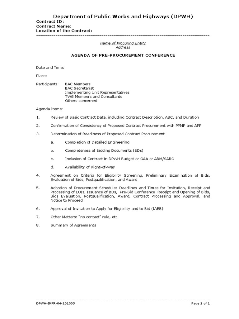 DPWH Pre-Procurement Conference Agenda | PDF