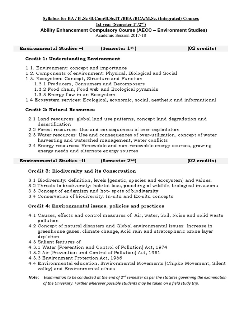 Environmental Studies AECCEnvironmentStudies PDF PDF Ecology