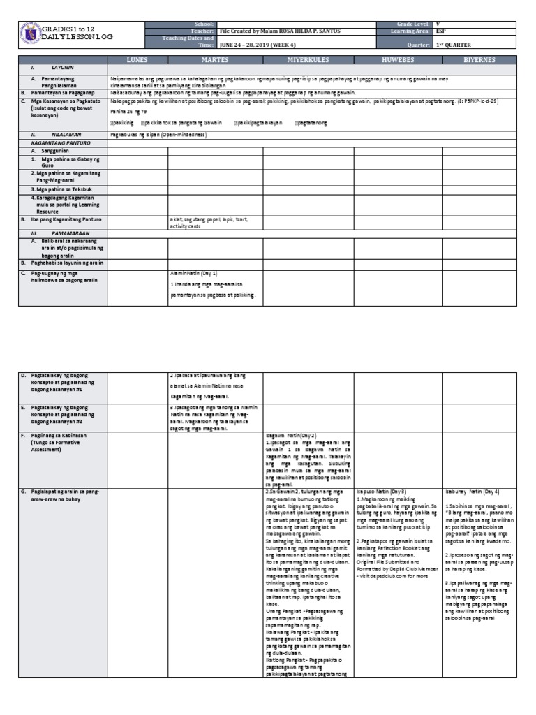 DLL - Esp 5 - Q1 - W4 | PDF
