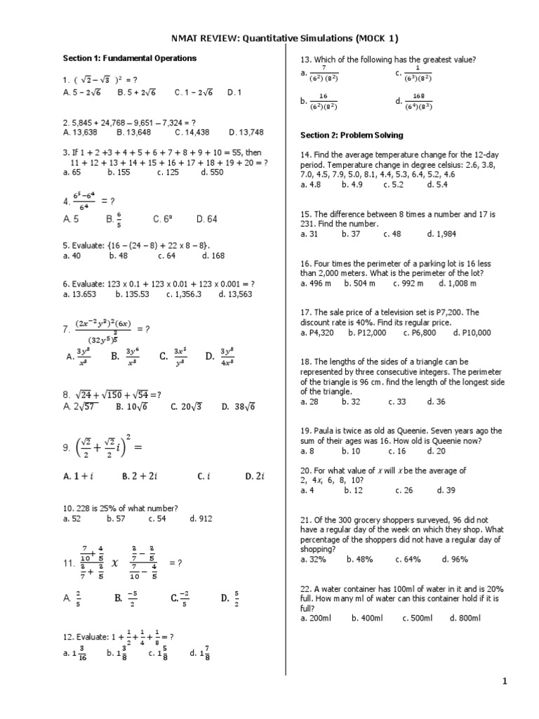 Quantitative Reasoning Mock Test | PDF | Celsius | Economies