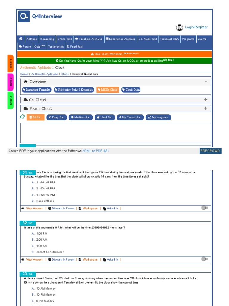 Clock Arithmetic Aptitude Question With Well Explanation Part 4 PDF