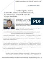 Asesoría Jurídica - Nota Del Despacho Araúz de Robles Sobre Reciente Sentencia Del Tribunal de La Unión Europea. Relacionada Con La - Vía Europea - de AMYTS - Amyts