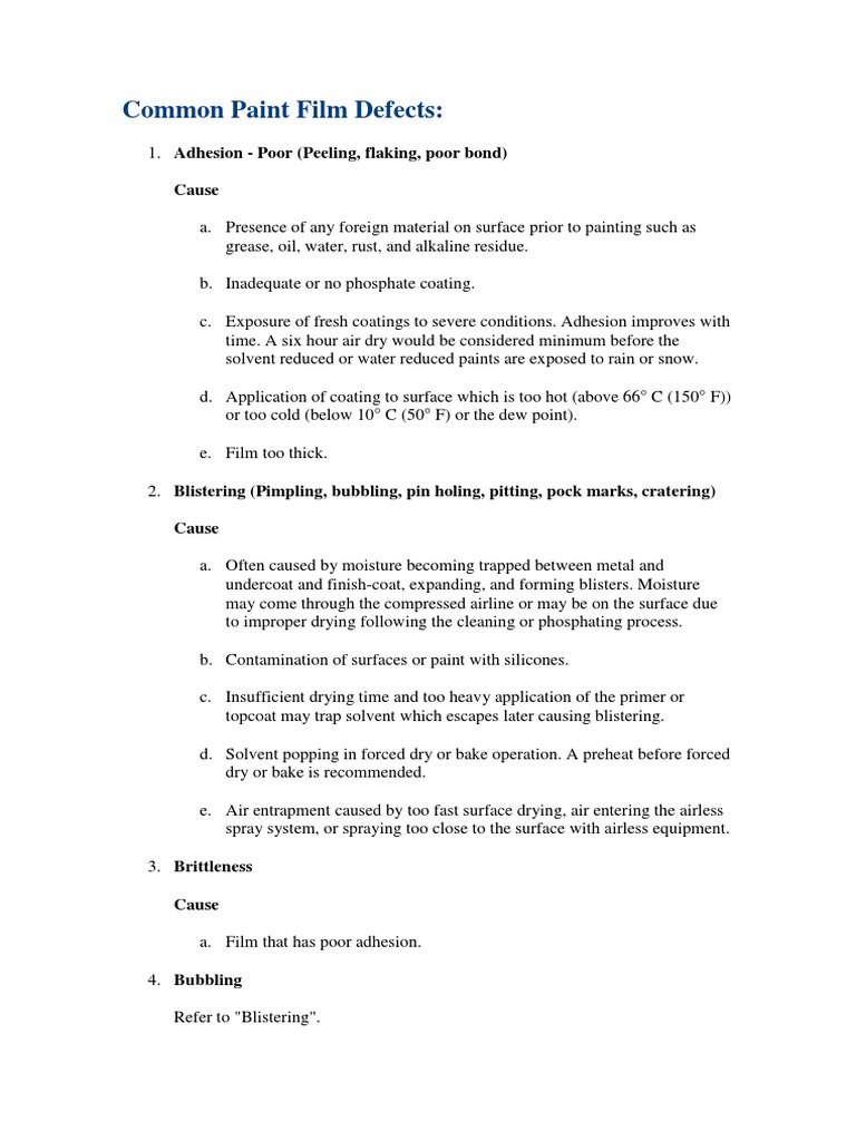 Common Paint Film Defects PDF Paint Materials