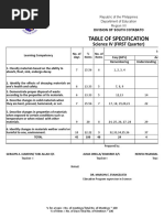 Table of Specification: Science IV (FIRST Quarter)