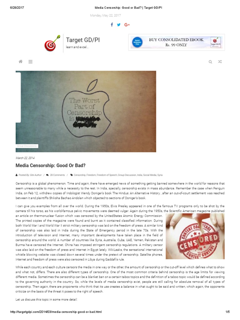 Media Censorship Good or Bad Target GD PI PDF PDF Censorship