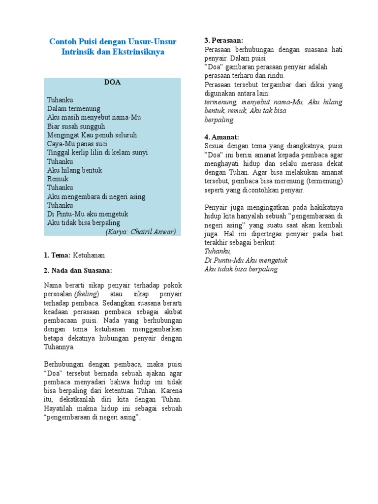 Contoh Puisi Dengan Unsur Unsur Intrinsik Dan Contoh Puisi Dengan Unsur Unsur Intrinsik Dan