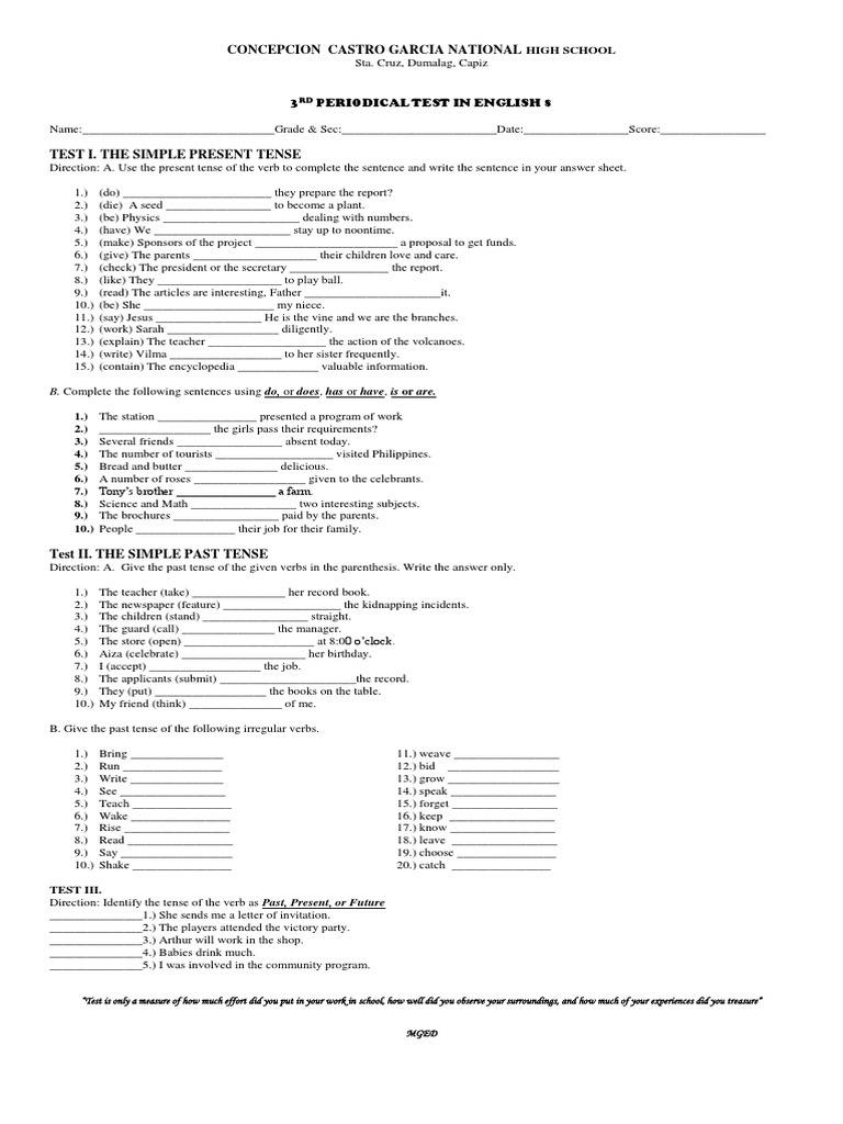 Grade 8 English Periodical Test | PDF | Linguistic Typology ...