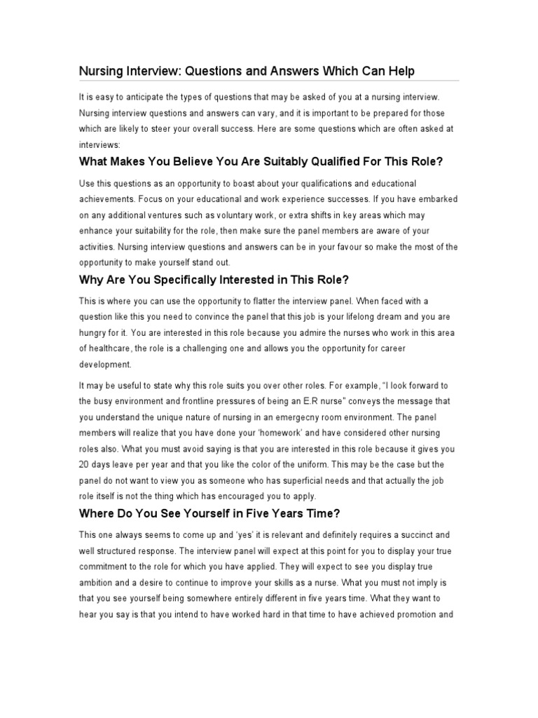Nursing Interview Questions & Answers Guide | PDF | Nursing | Teachers