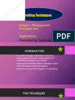 Controlling Techniques: - Subject: Management Principles and - Applications