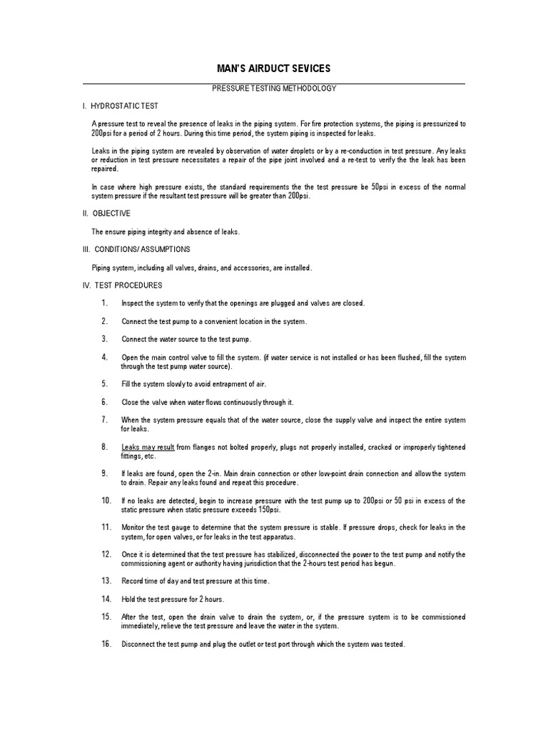 Hydrostatic Pressure Testing Guide | PDF | Leak | Valve