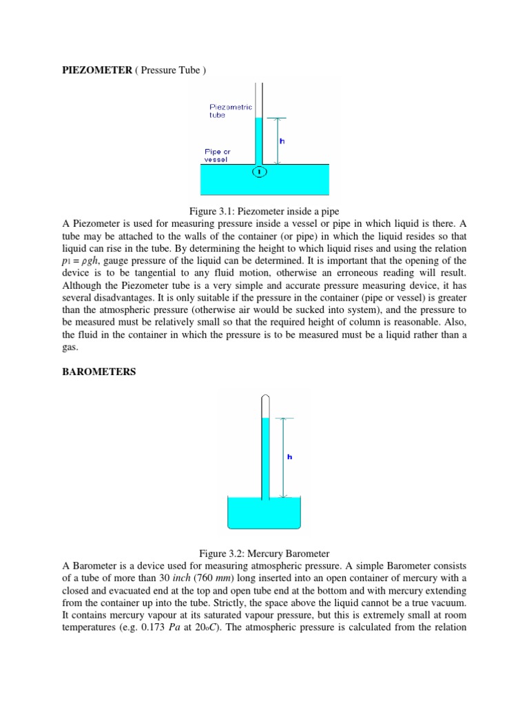 PIEZOMETER (Pressure Tube) | PDF | Pressure Measurement | Pressure