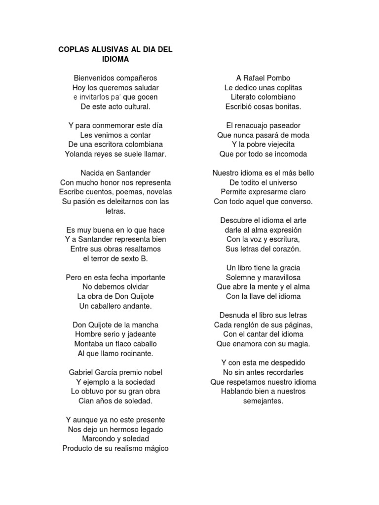 Coplas para el Día del Idioma | PDF