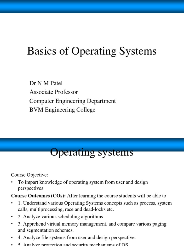 Basics of Operating Systems: Drnmpatel Associate Professor Computer ...