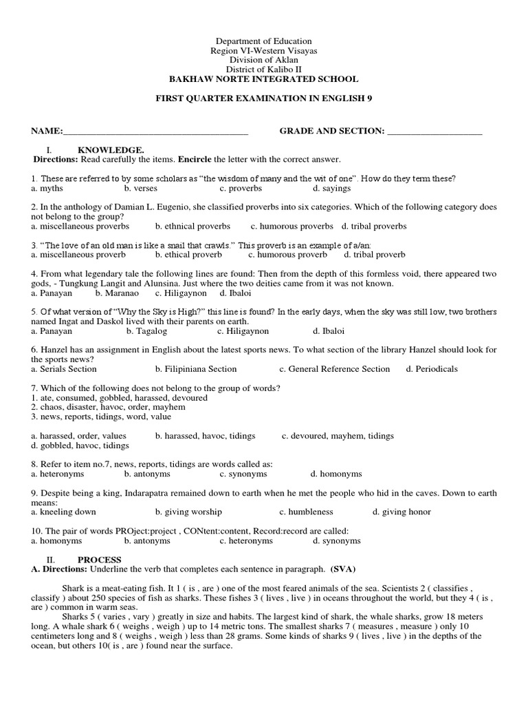 grade 7 entrance exam reviewer deped pdf english quarter 1