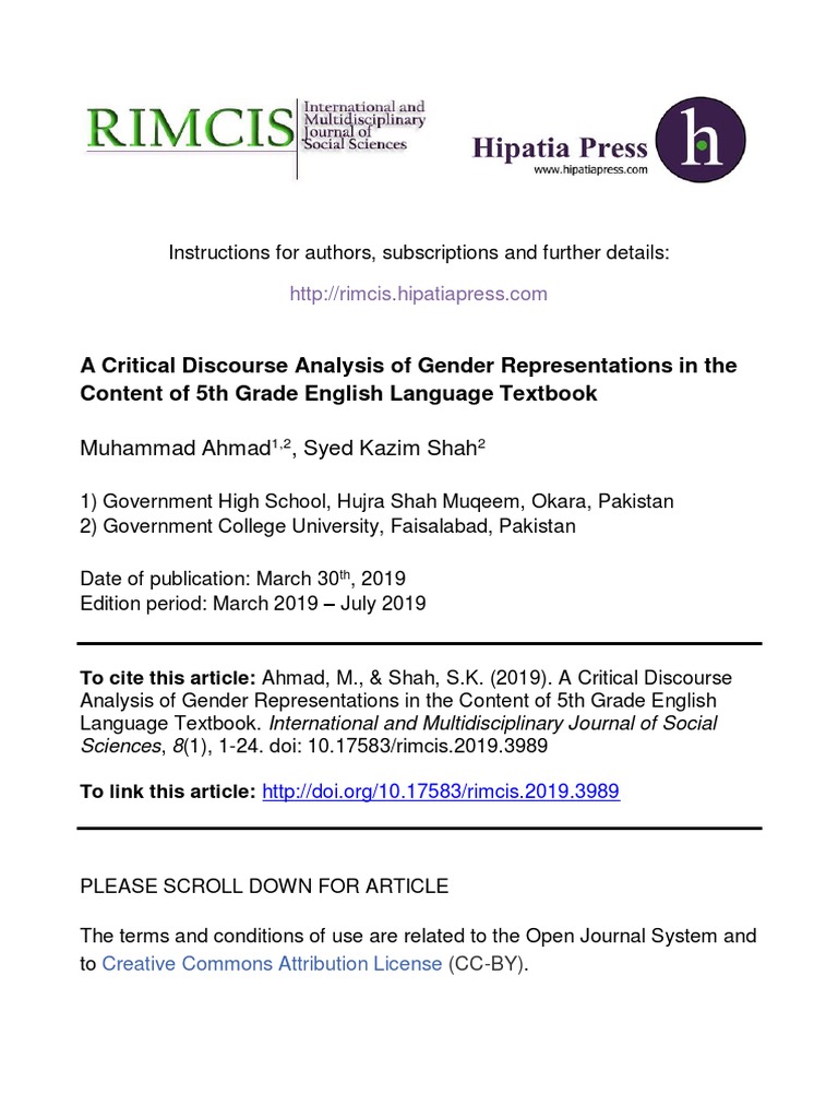 A Critical Discourse Analysis of Gender Representations in The Content ...