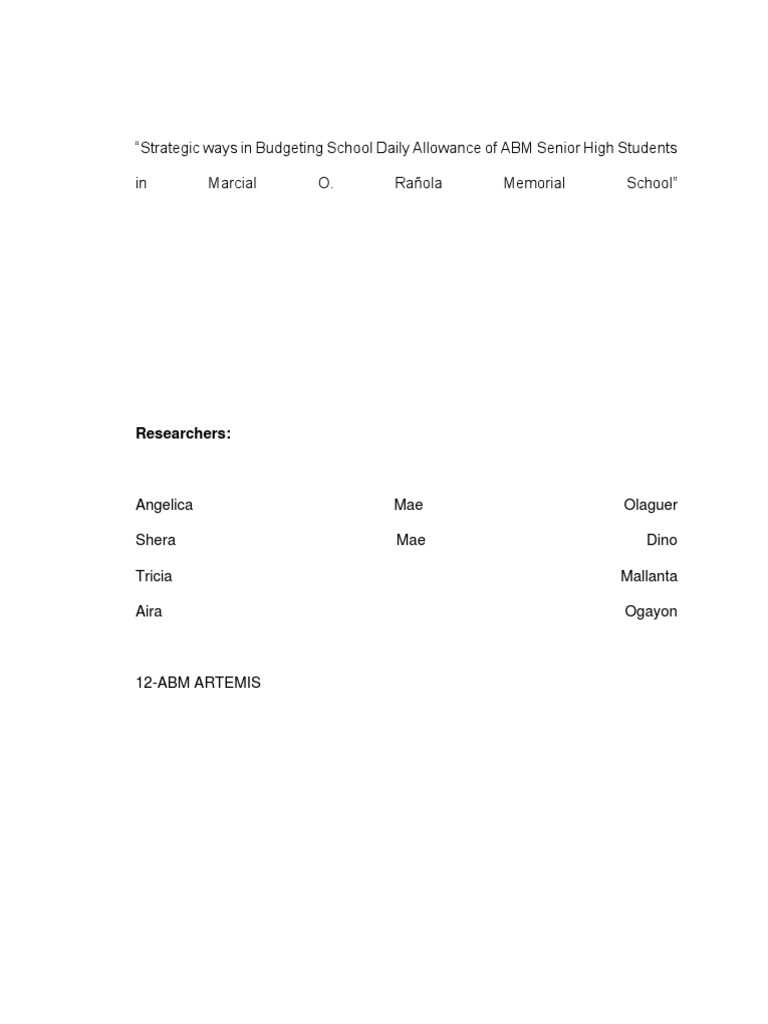 Budgeting Daily Allowance for ABM Students | PDF | Behavior ...
