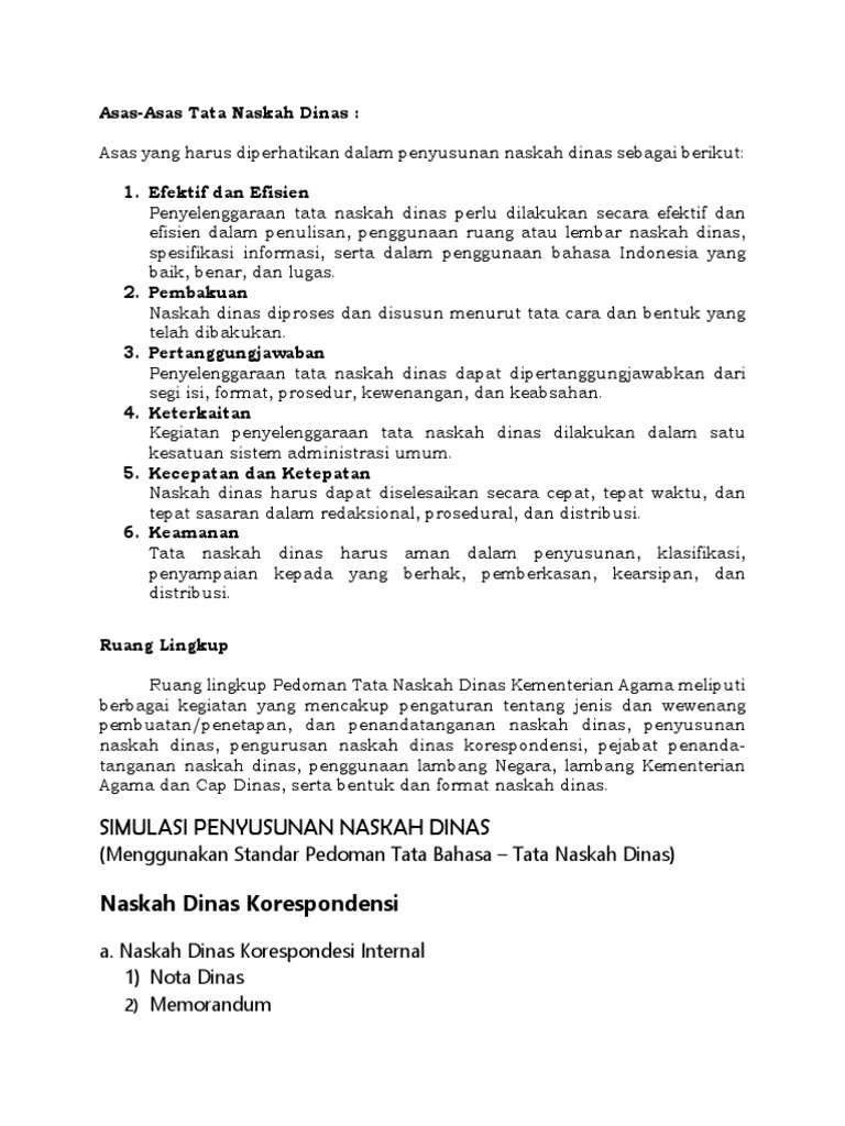 Asas Asas Tata Naskah Dinas Kemenag Pdf