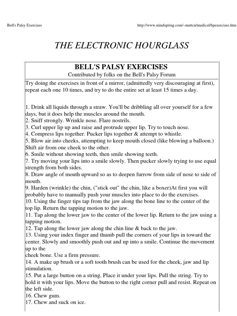 Bells Palsy Exercises PDF Lip Forehead