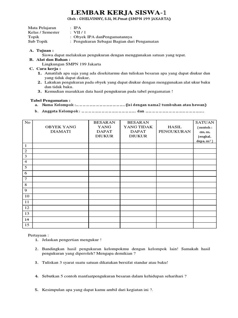 Lks 1 Objek Ipa Dan Pengamatannya